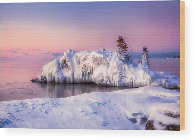 Blue Sky Wood Print featuring the photograph Winter at Hollow Rock by Rikk Flohr