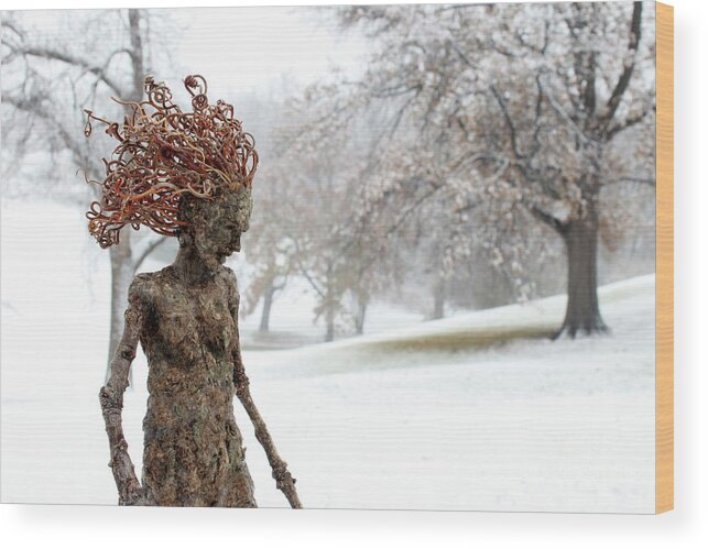 Forest Wood Print featuring the sculpture Winter Beauty by Adam Long