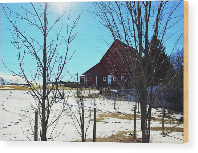 Winter Wood Print featuring the photograph Winter Farm House by Laura Kinker