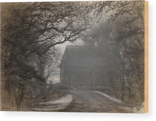 Barn Wood Print featuring the photograph Winter Foggy Countryside Road and Barn by Anna Louise