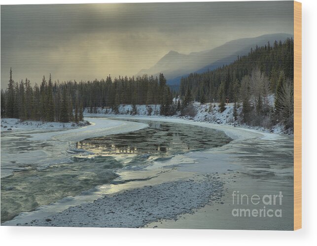 Jasper National Park Wood Print featuring the photograph Winter Golden Glow Over The Athabasca by Adam Jewell