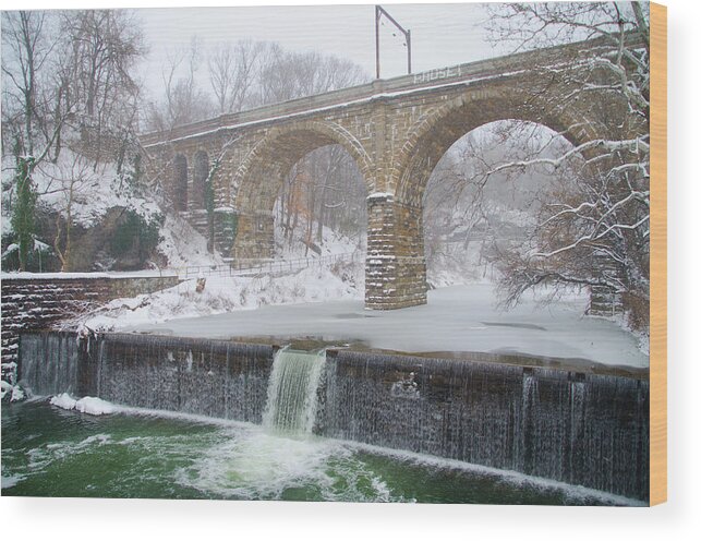 Winter Wood Print featuring the photograph Winter in Philadelphia - Wissahickon Creek Waterfall by Bill Cannon