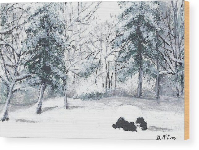 Winter Wood Print featuring the painting Winter in Weatogue by Dani McEvoy