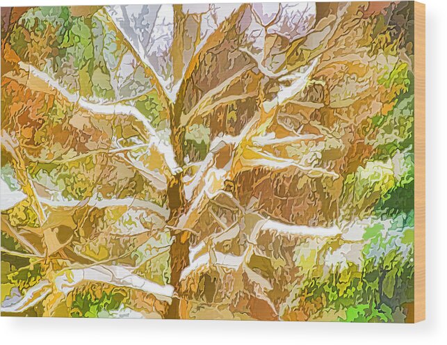 Snow Wood Print featuring the painting Winter trees on snow 2 by Jeelan Clark
