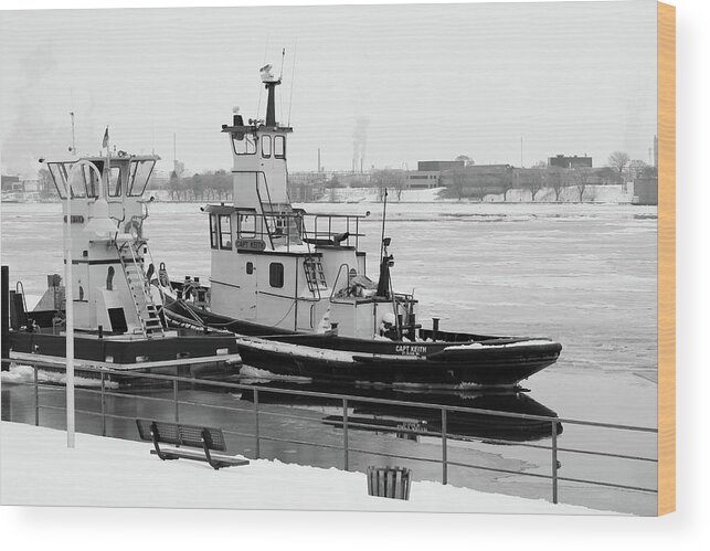 Capt. Keith Wood Print featuring the photograph Winter Tugs BW by Mary Bedy