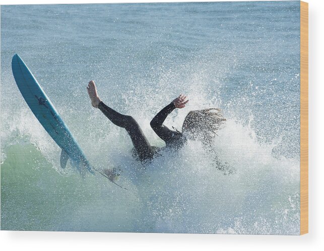 Darin Volpe People Wood Print featuring the photograph Wipeout - Surfer at Cayucos, California by Darin Volpe