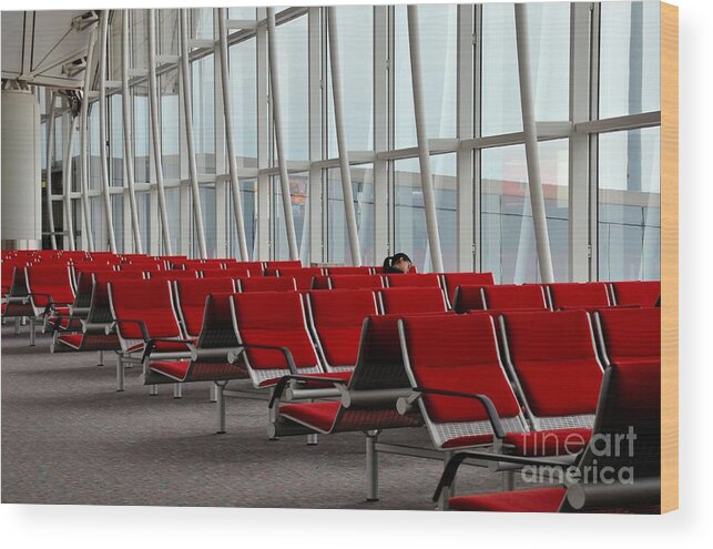 Woman Wood Print featuring the photograph Woman traveler sleeps at Hong Kong International Airport by Imran Ahmed