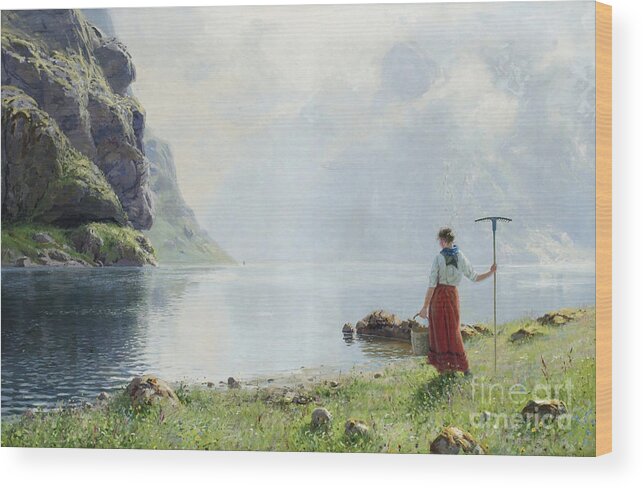 Hans Andreas Dahl Norway 1881-1919. Women On River Bank Wood Print featuring the painting Women On River Bank by MotionAge Designs