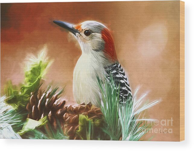 Woodpecker Wood Print featuring the painting Wonderful Woodpecker by Tina LeCour