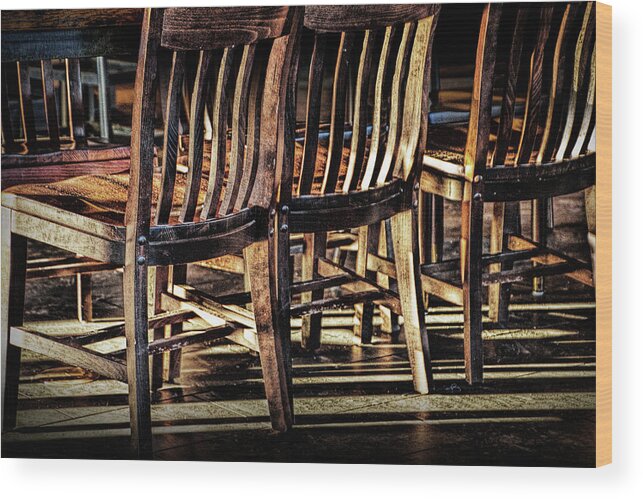 Art Wood Print featuring the photograph Wooden Chair Patterns of Light and Shadow by Randall Nyhof