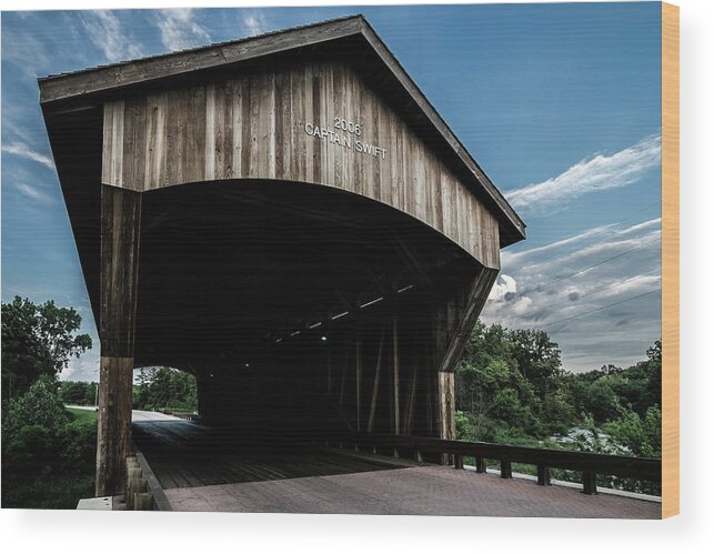 Covered Bridge Wood Print featuring the photograph Wooden covered bridge in rural Illinois by Sven Brogren
