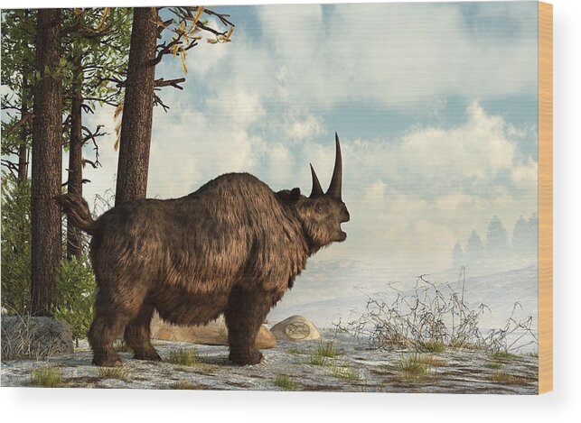 Animal Wood Print featuring the digital art Woolly Rhino by Daniel Eskridge