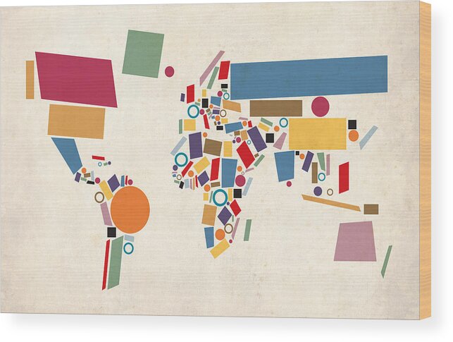 World Map Wood Print featuring the digital art World Map Abstract by Michael Tompsett