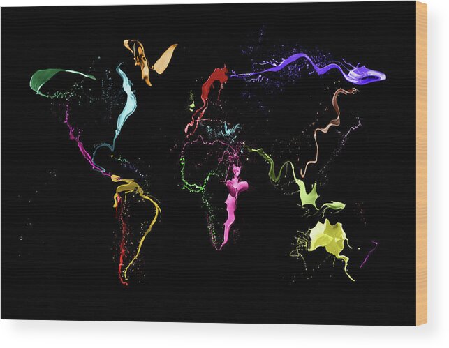 World Map Wood Print featuring the digital art World Map Abstract Paint by Michael Tompsett