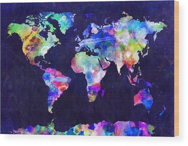 Map Of The World Wood Print featuring the digital art World Map Urban Watercolor by Michael Tompsett