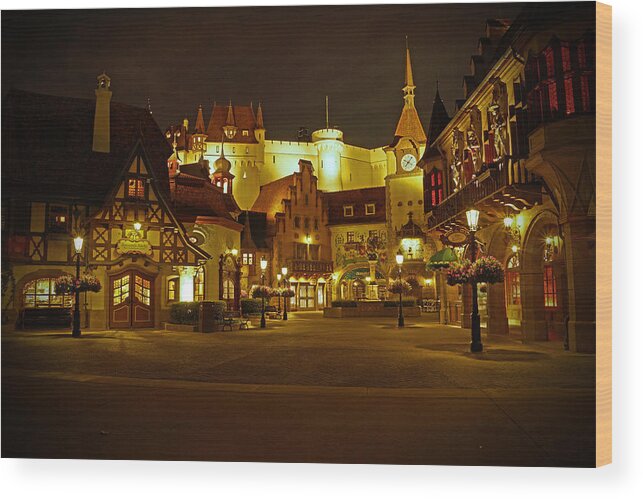 Walt Disney World Epcot World Showcase Germany Pavillion Night Time Wood Print featuring the photograph World Showcase - Germany Pavillion by AK Photography
