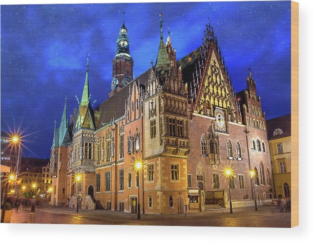 Wroclaw Wood Print featuring the photograph Wroclaw Old Town Hall by Night by Carol Japp