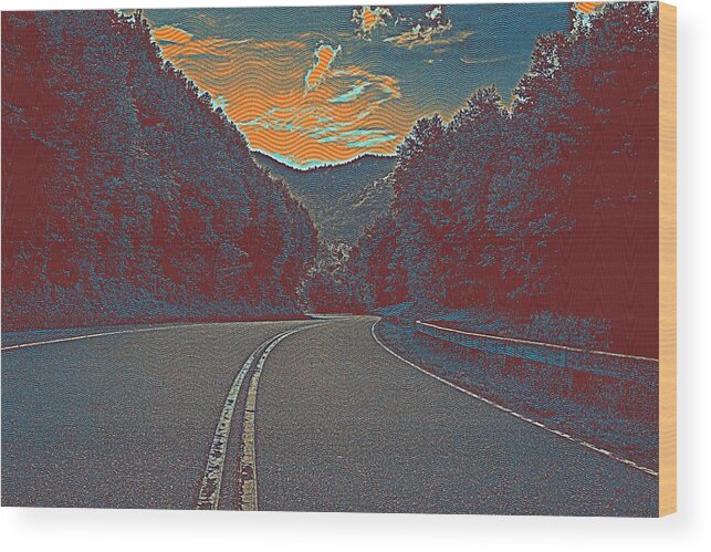Nature Wood Print featuring the painting Wynding Road In Between Trees by Celestial Images