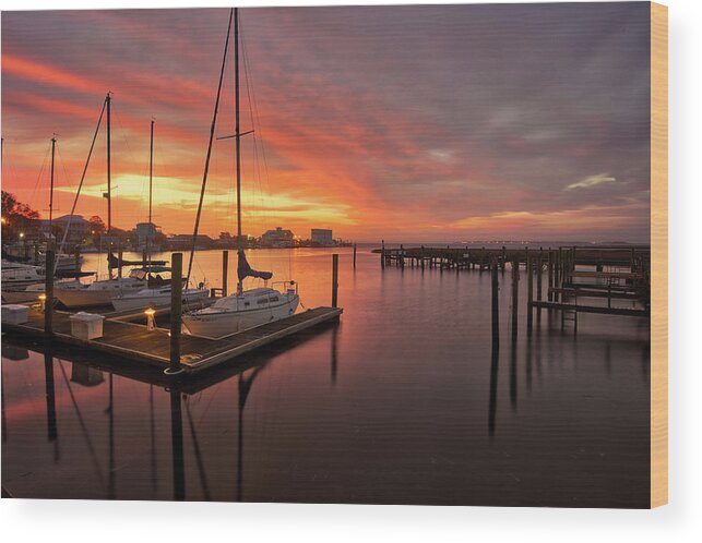 Southport Wood Print featuring the photograph Yacht Basin Sunrise in Southport by Nick Noble