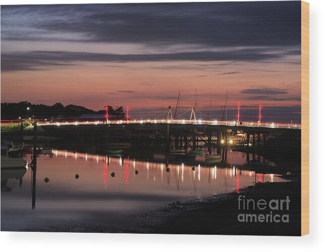 Clayton Wood Print featuring the photograph Yarmouth Bridge lit up at night by Clayton Bastiani