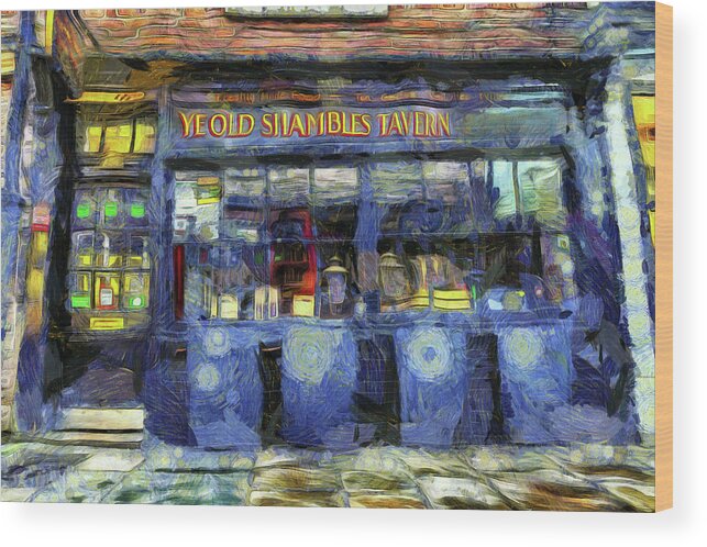 Vincent Van Gogh Wood Print featuring the mixed media Ye Old Shambles Tavern York Art by David Pyatt