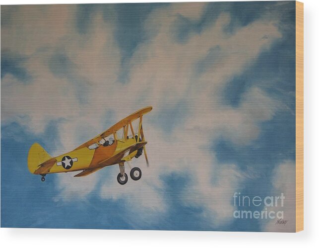 Noewi Wood Print featuring the painting Yellow Airplane by Jindra Noewi