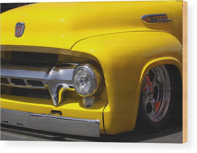 Ford Wood Print featuring the photograph Yellow custom Ford F100 by Jeff Floyd CA