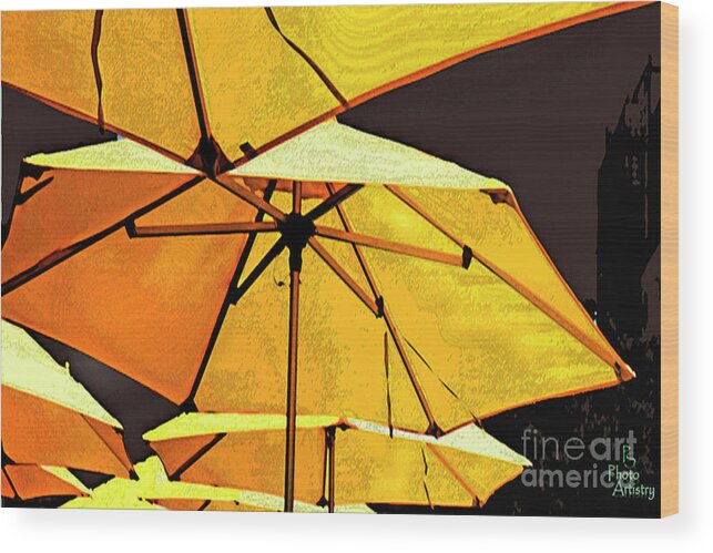 Umbrellas Wood Print featuring the photograph Yellow umbrellas by Deb Nakano