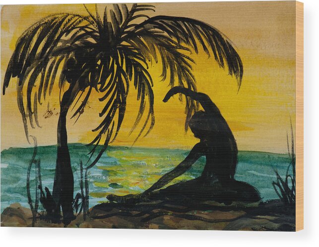 Yoga Seated Side Bend Wood Print featuring the painting Yoga Seated Side Bend by Donna Walsh