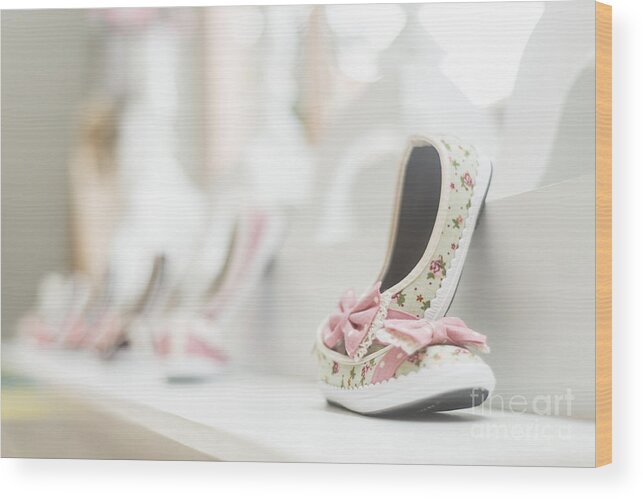 Baby Wood Print featuring the photograph Young Girl Shoes In Children Footwear Shop by JM Travel Photography