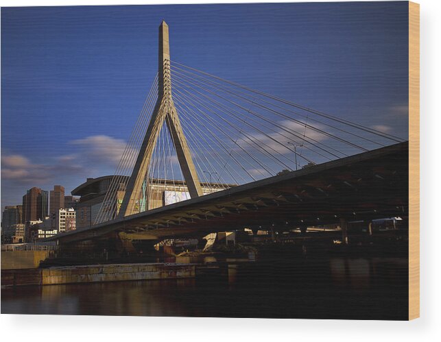 Boston Wood Print featuring the photograph Zakim Bridge and Boston Garden at Sunset by Rick Berk