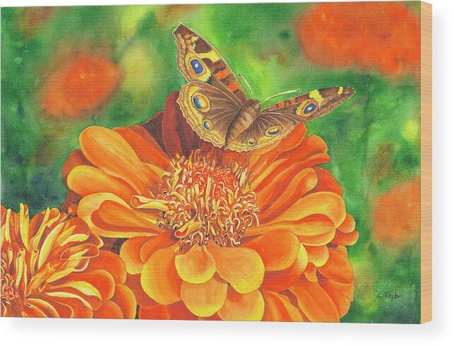 Zinnia With Butterfly Wood Print featuring the painting Zinnia Runway by Lori Taylor