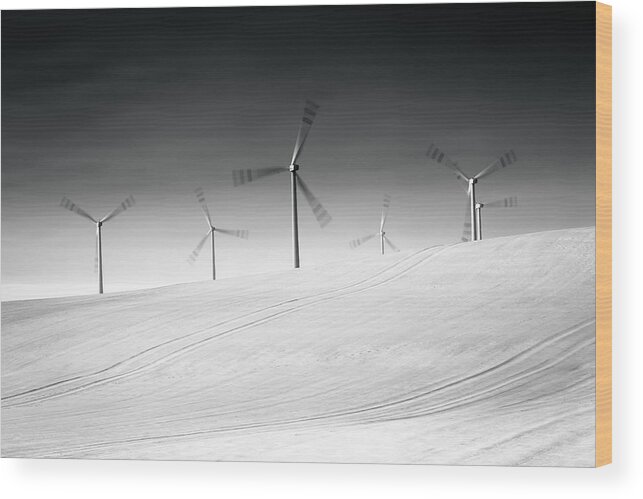 Wind Farm Wood Print featuring the photograph @ by Wojciech ??czkowski