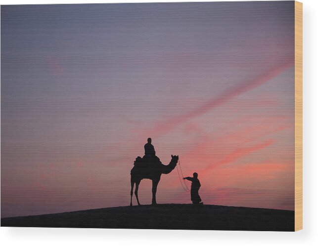 Working Animal Wood Print featuring the photograph 0399-sunset At Sam Sand Dunes by Ajay K Shah