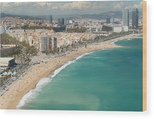 Landscape Wood Print featuring the photograph Aerial View Of Barcelona, Barceloneta #1 by Prasit Rodphan