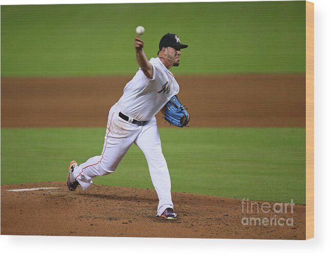 People Wood Print featuring the photograph Atlanta Braves V Miami Marlins #1 by Rob Foldy