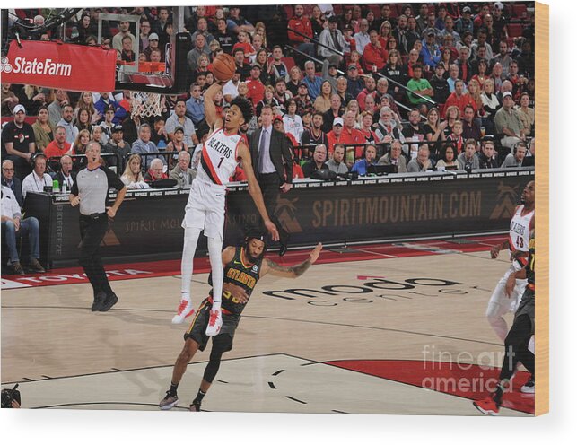 Anfernee Simons Wood Print featuring the photograph Atlanta Hawks V Portland Trail Blazers #1 by Cameron Browne