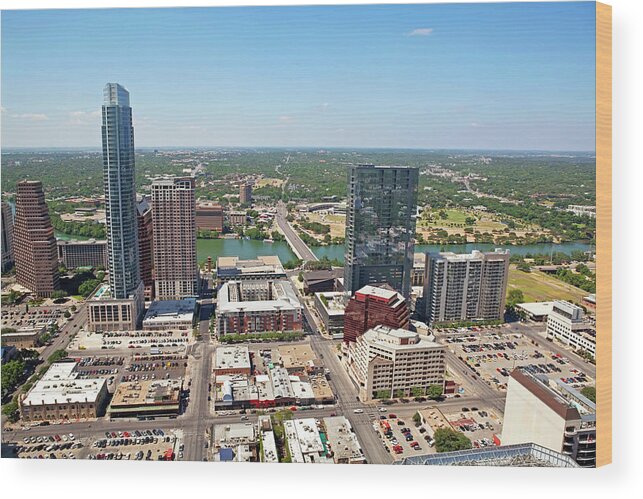 Treetop Wood Print featuring the photograph Austin Texas Aerial Of A Cityscape #1 by Jodijacobson