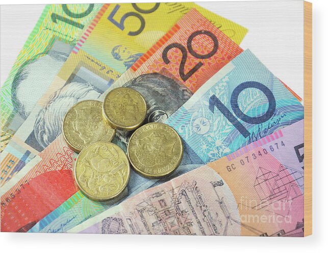 Money Wood Print featuring the photograph Australian Money concept #1 by Milleflore Images