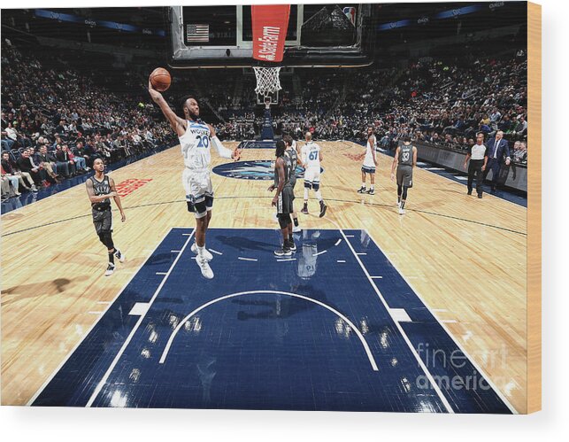 Nba Pro Basketball Wood Print featuring the photograph Brooklyn Nets V Minnesota Timberwolves by David Sherman