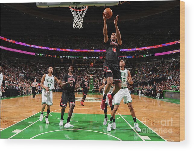Cristiano Felicio Wood Print featuring the photograph Chicago Bulls V Boston Celtics - Game by Brian Babineau