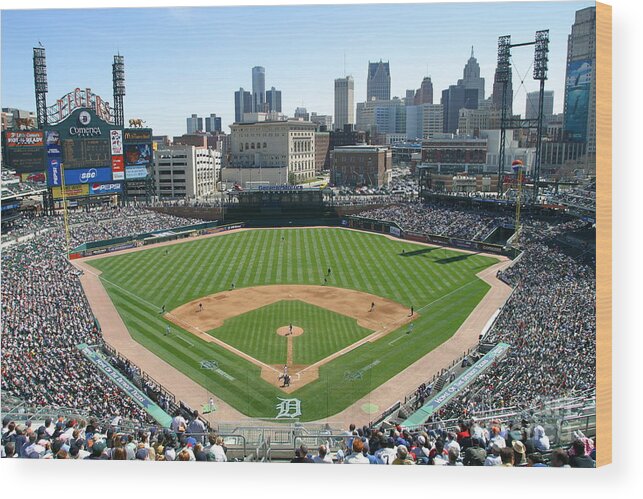 American League Baseball Wood Print featuring the photograph Cleveland Indians V Detroit Tigers by John Grieshop