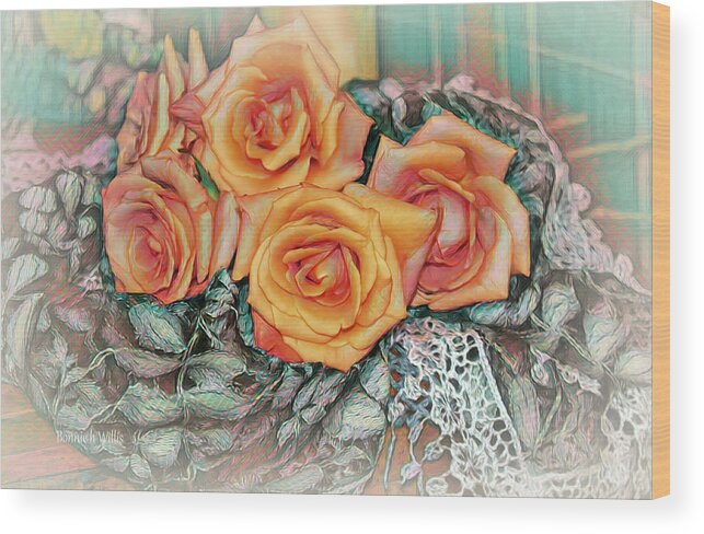 Roses Wood Print featuring the digital art Coral Roses #1 by Bonnie Willis