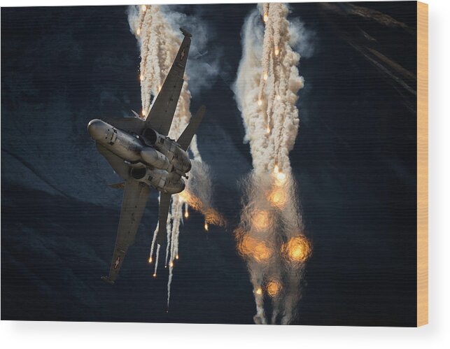 F-18 Wood Print featuring the photograph F-18 Hornet #1 by Piotr Wrobel
