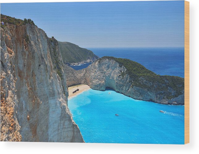 Landscape Wood Print featuring the photograph Famous Shipwreck Bay, Navagio Beach #1 by Daniel Chetroni