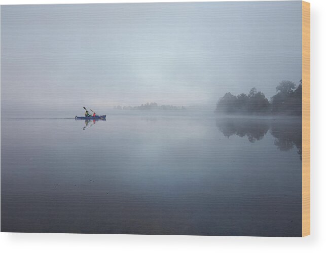 Mature Adult Wood Print featuring the photograph Father And Son Paddling In A Canoe On A #1 by Poncho