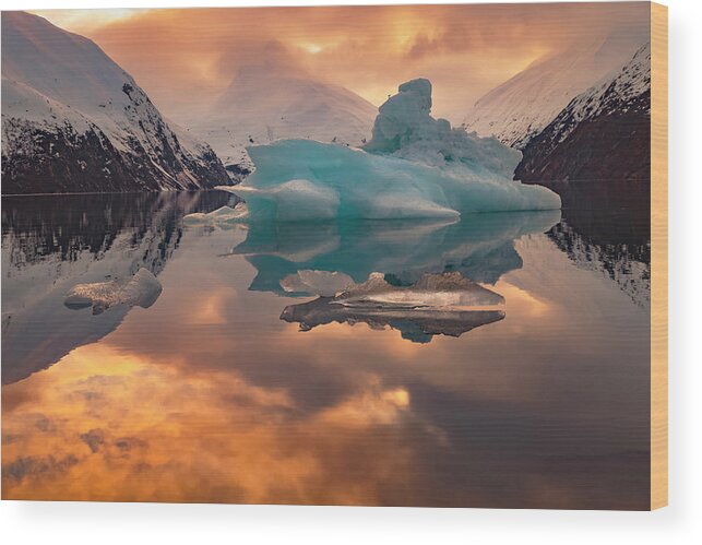 Alaska Wood Print featuring the photograph Portage Glacier Lake at Sunset by Scott Slone