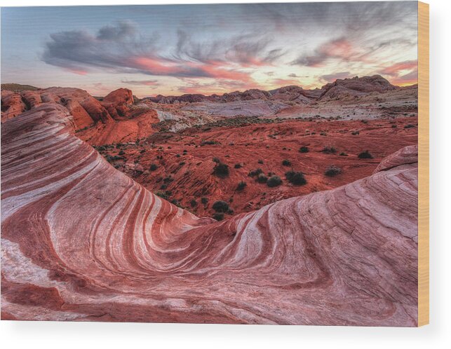 Valley Of Fire Wood Print featuring the photograph Fire Wave Sunset #1 by James Marvin Phelps