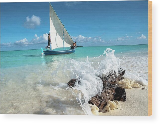 Estock Wood Print featuring the digital art Fisherman On A Boat, Maldives #1 by Giordano Cipriani