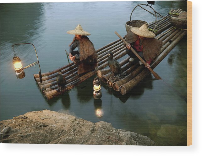 Yangshuo Wood Print featuring the photograph Fishing With Cormorants by Kingwu